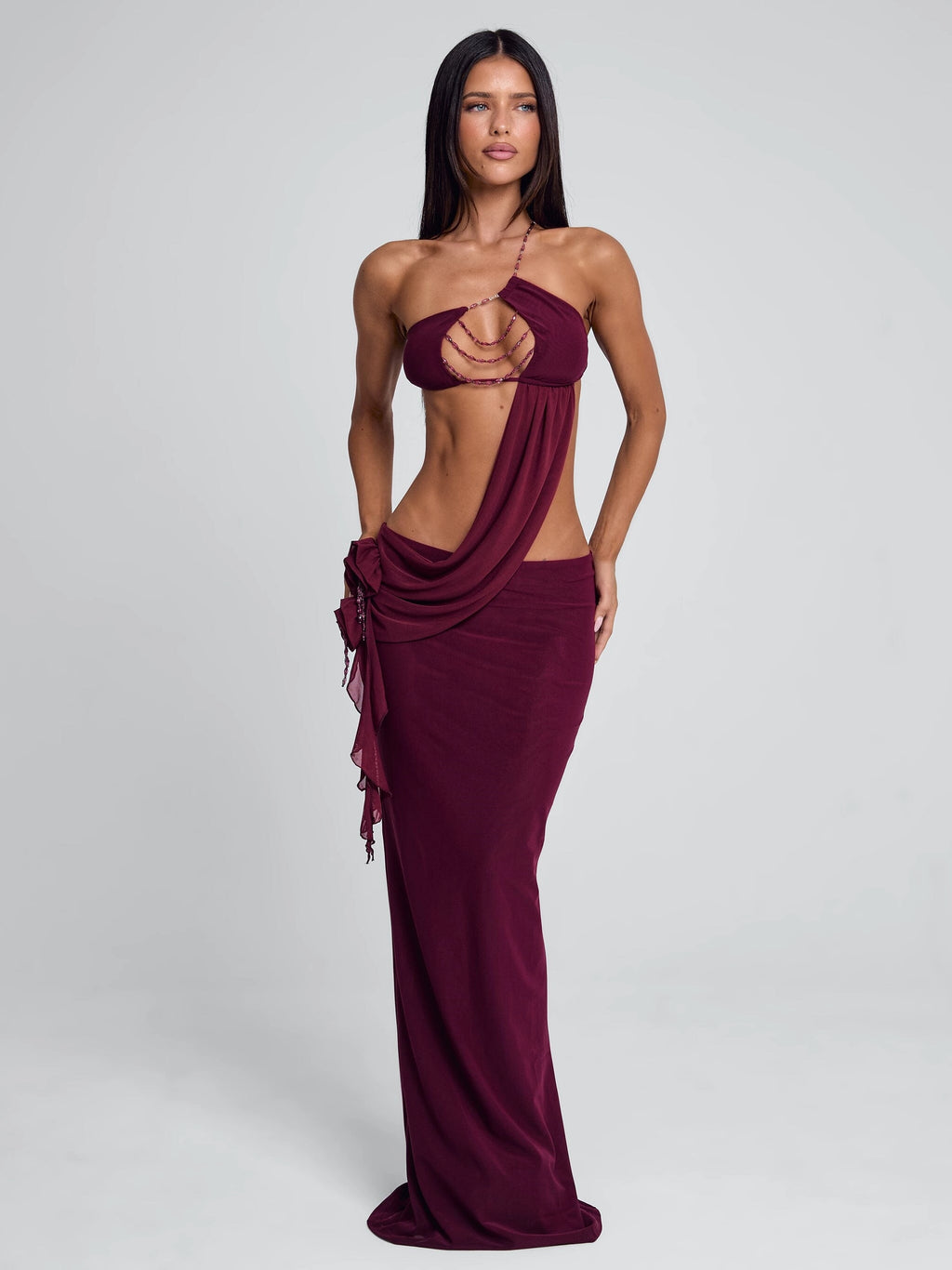 LaPose Akilah Asymmetric Beaded Maxi Dress