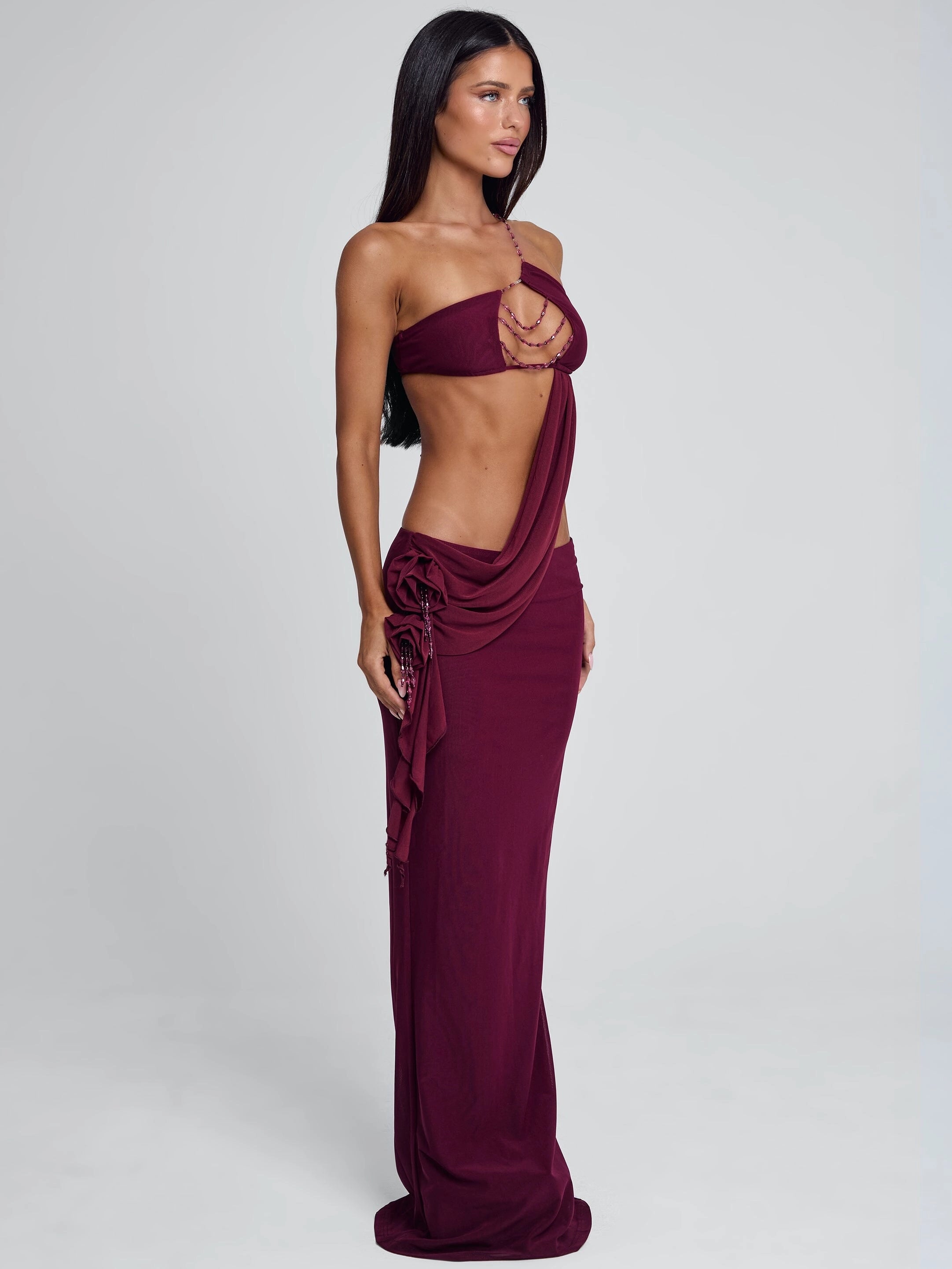 LaPose Akilah Asymmetric Beaded Maxi Dress