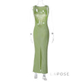 Akilah Shiny Backless Slit Dress [54CCQ014]