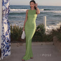 Akilah Shiny Backless Slit Dress [0W5AVOKP]