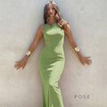 Akilah Shiny Backless Slit Dress [A2SXT5R4]