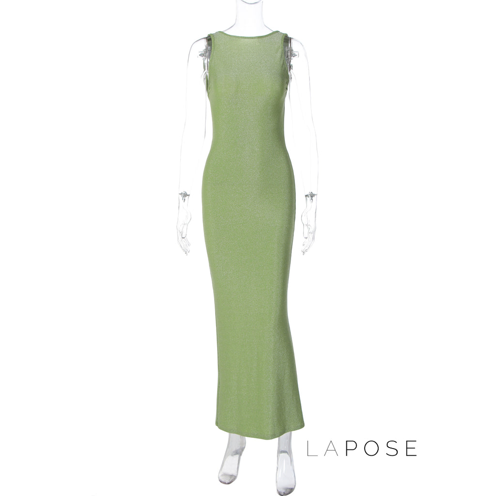 Akilah Shiny Backless Slit Dress [6E3VIO3I]