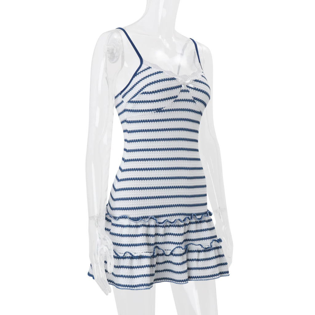 LaPose - Alara Striped Lace Ruffle Mini Dress
