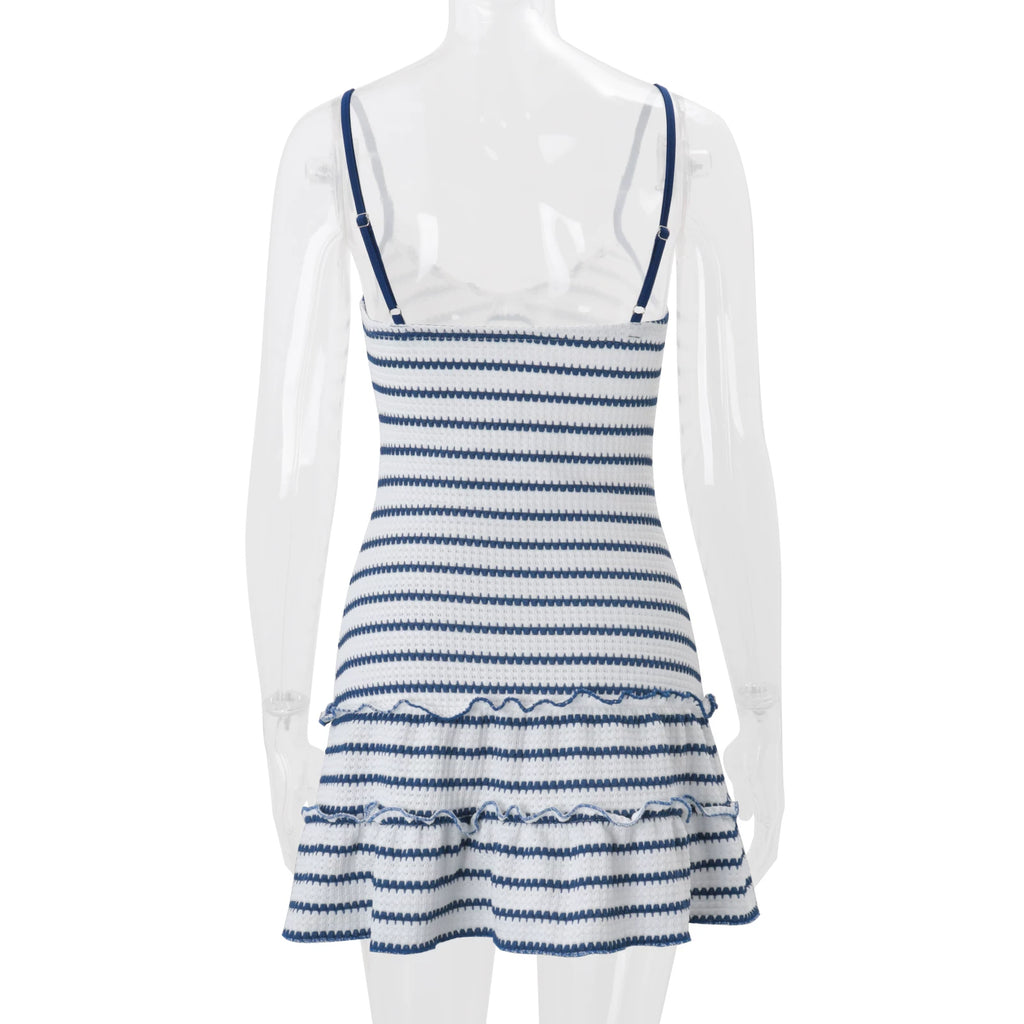 LaPose - Alara Striped Lace Ruffle Mini Dress