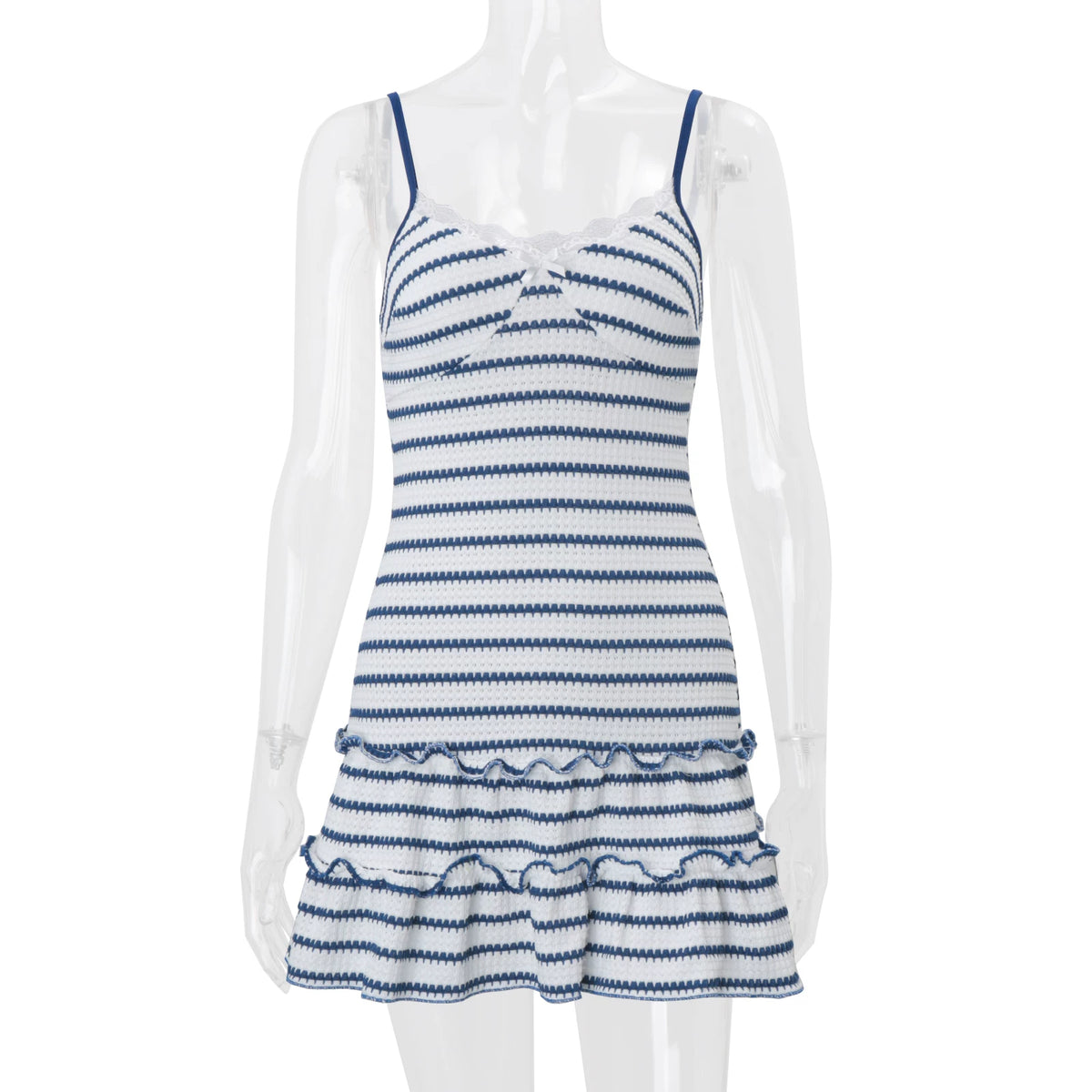 LaPose - Alara Striped Lace Ruffle Mini Dress