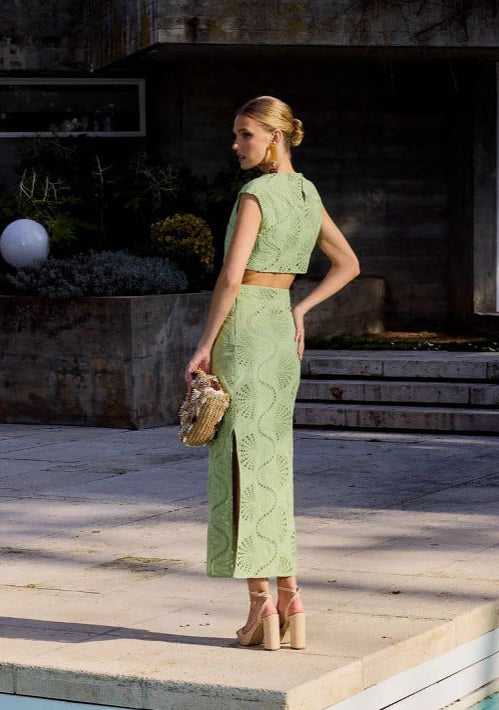 Alaura Green Embroidered Skirt Set [SJAYB8YS]