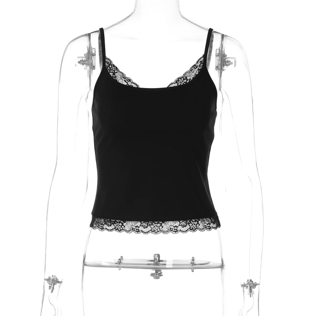 LaPose - Alayah Lace Trim Camisole Top - Black Color