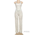Aleah Ribbed Floral Pant Set [09L3DU7E]