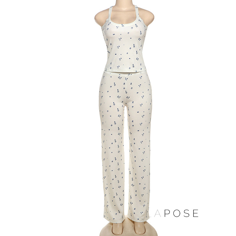 Aleah Ribbed Floral Pant Set [09L3DU7E]