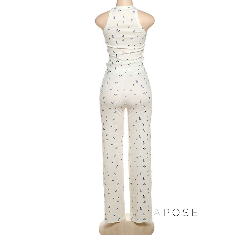 Aleah Ribbed Floral Pant Set [RHD7X45O]