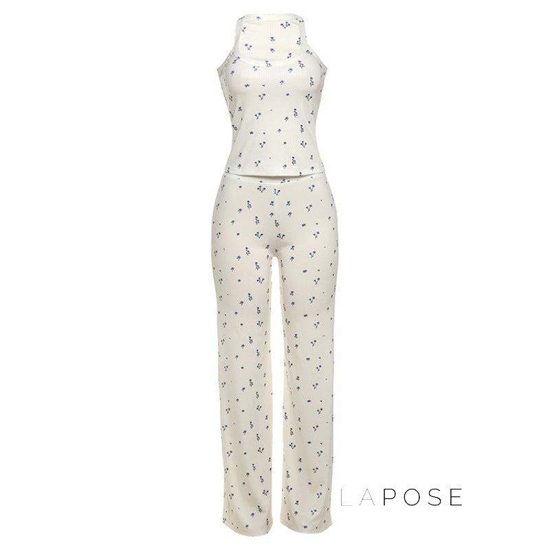 Aleah Ribbed Floral Pant Set [LBCQEZKY]