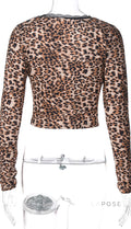 Aleksandra Leopard Lace-Up Cardigan Top [P4TS69OC]