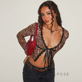 Aleksandra Leopard Lace-Up Cardigan Top [D0K58FAO]