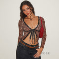 Aleksandra Leopard Lace-Up Cardigan Top [366VF6UQ]