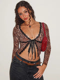 Aleksandra Leopard Lace-Up Cardigan Top [Y7T9EA5B]
