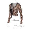 Aleksandra Leopard Lace-Up Cardigan Top [58R0KFI8]