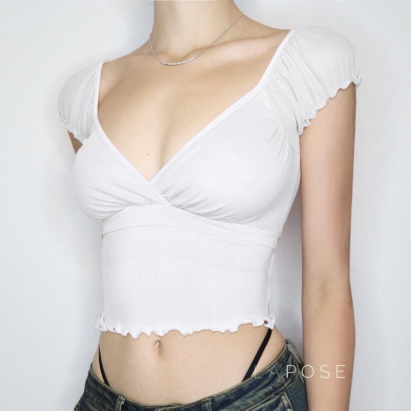 Alexis Ruffled Puff Sleeve Crop Top [TDIO3ZTG]