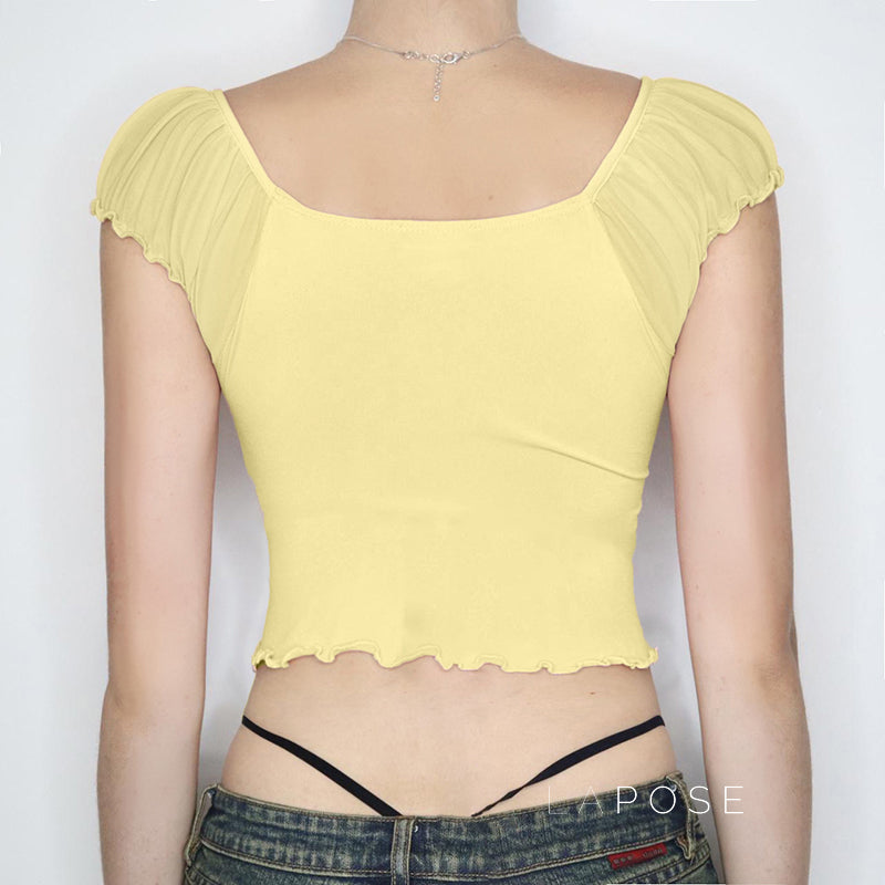 Alexis Ruffled Puff Sleeve Crop Top [4EHE75BA]