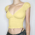 Alexis Ruffled Puff Sleeve Crop Top [5CO7KGE0]