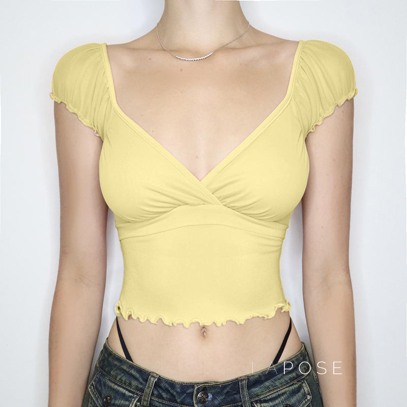 Alexis Ruffled Puff Sleeve Crop Top [C00C5Q1N]