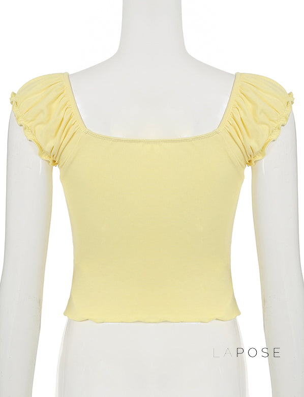 Alexis Ruffled Puff Sleeve Crop Top [DV84OGSL]