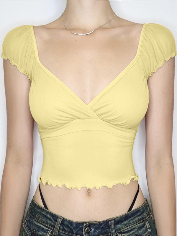 Alexis Ruffled Puff Sleeve Crop Top [L15GMQ9D]
