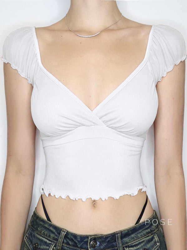Alexis Ruffled Puff Sleeve Crop Top [06FY445T]