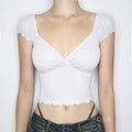 Alexis Ruffled Puff Sleeve Crop Top [1Q751CHG]