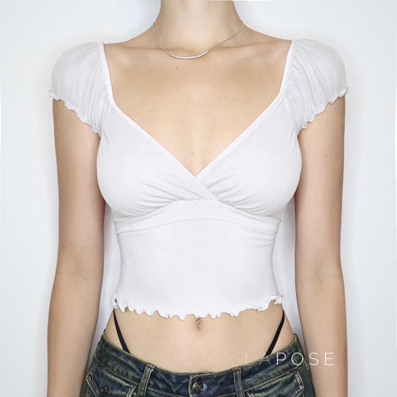 Alexis Ruffled Puff Sleeve Crop Top [1Q751CHG]
