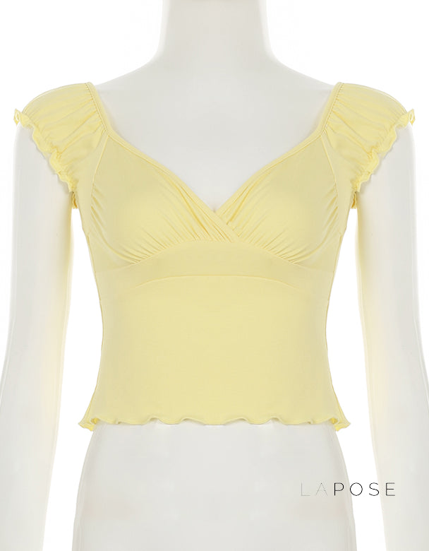 Alexis Ruffled Puff Sleeve Crop Top [WKSDVU7P]