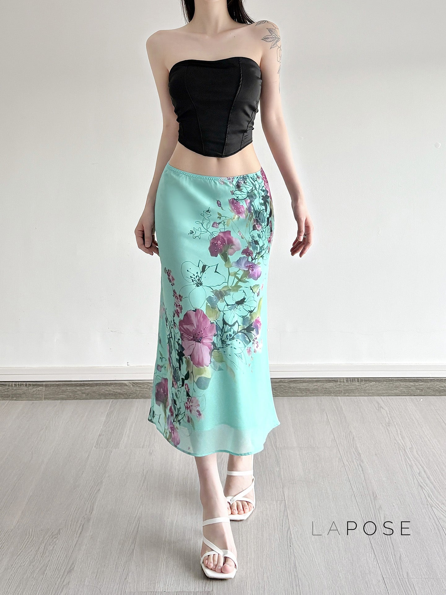 Aleya Green Floral Maxi Skirt [K6X5ROOG]