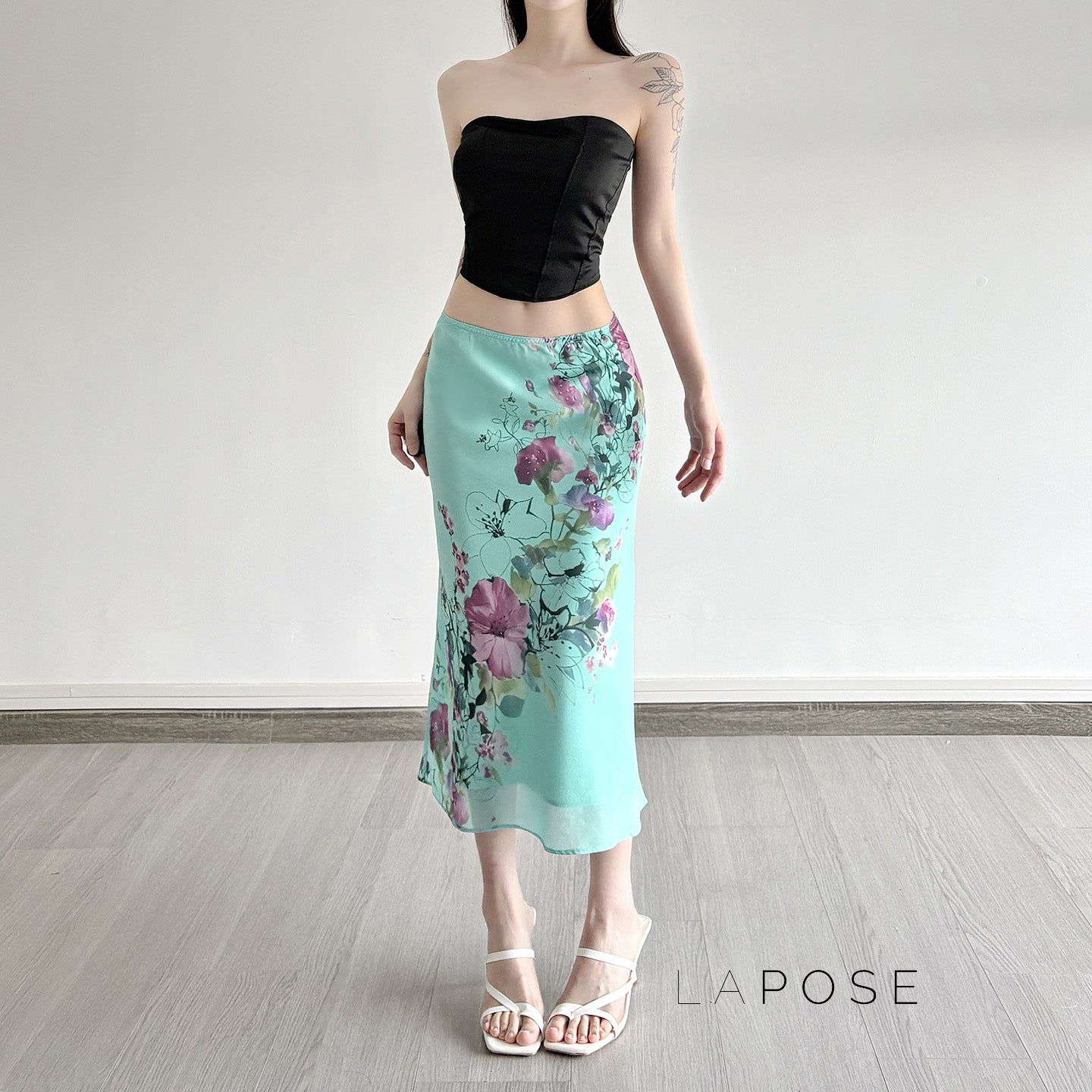 Aleya Green Floral Maxi Skirt [2E9UCM2U]