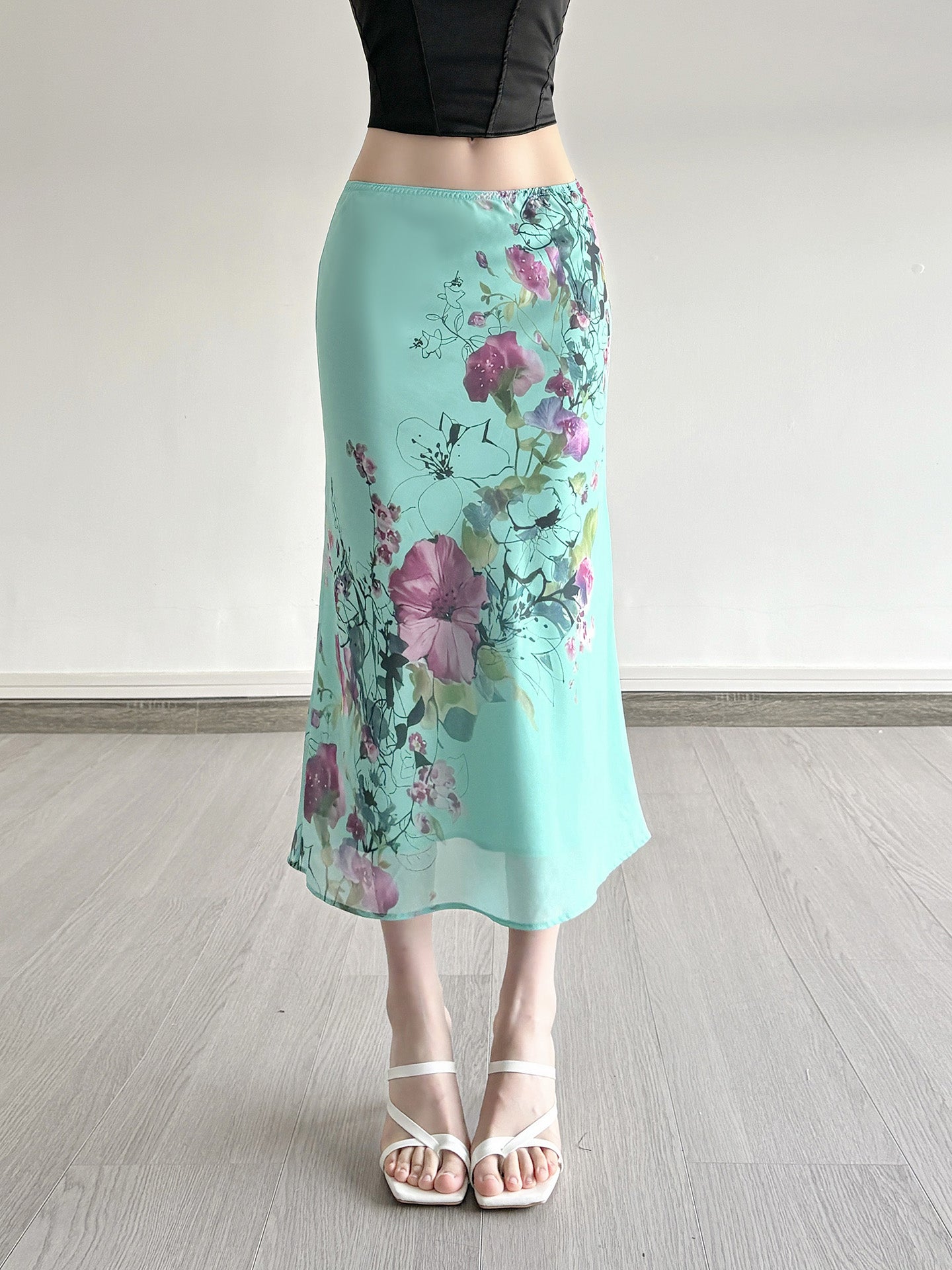 Aleya Green Floral Maxi Skirt [OTAI2YXS]