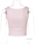 Alisha Plaid Backless Crop Top