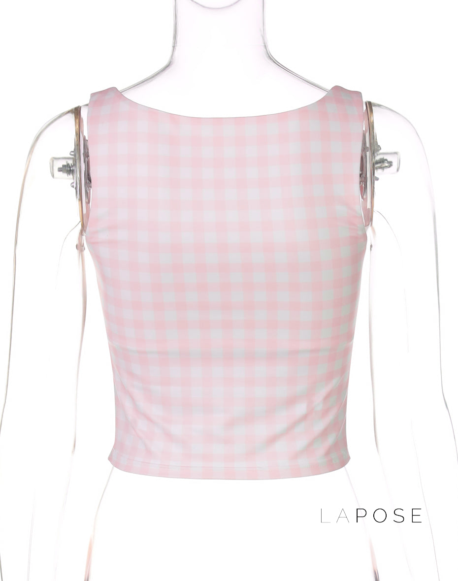 Alisha Plaid Backless Crop Top