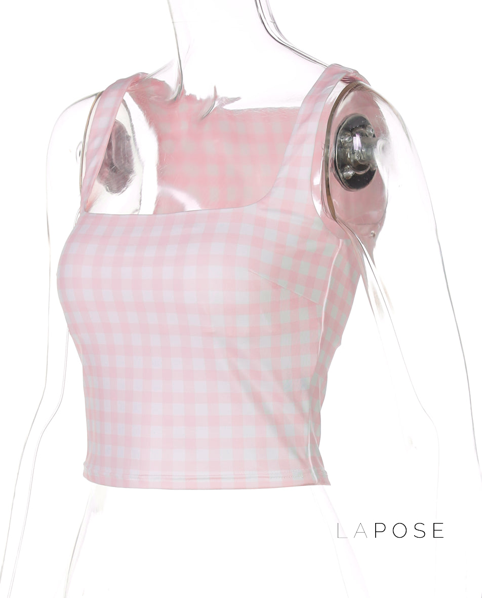 Alisha Plaid Backless Crop Top