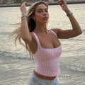 Alisha Plaid Backless Crop Top
