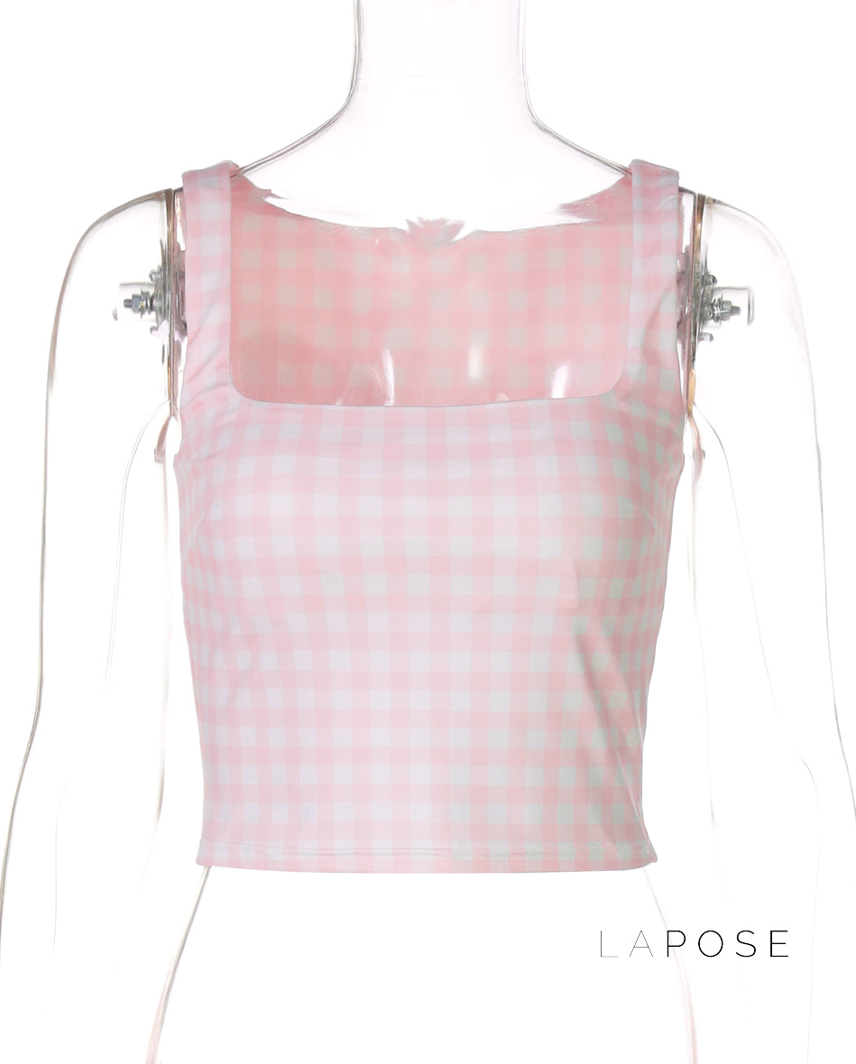 Alisha Plaid Backless Crop Top