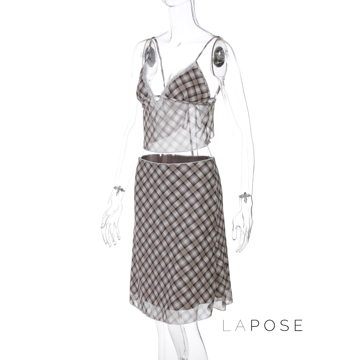 Alize Lace Trim Plaid Skirt Set [P1YXVHCM]