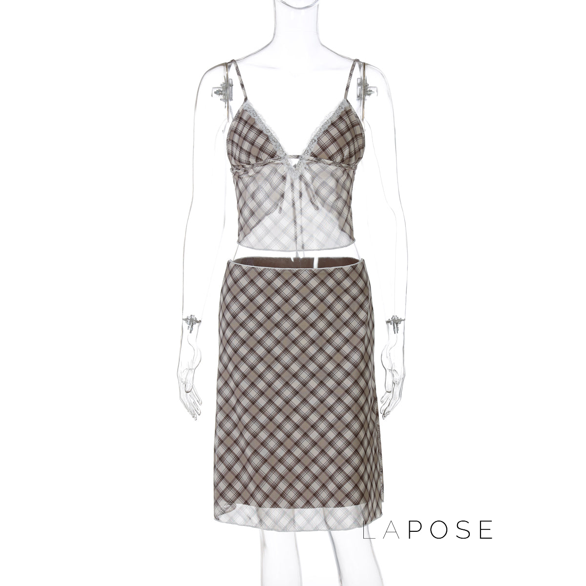 Alize Lace Trim Plaid Skirt Set [C3NIO18X]