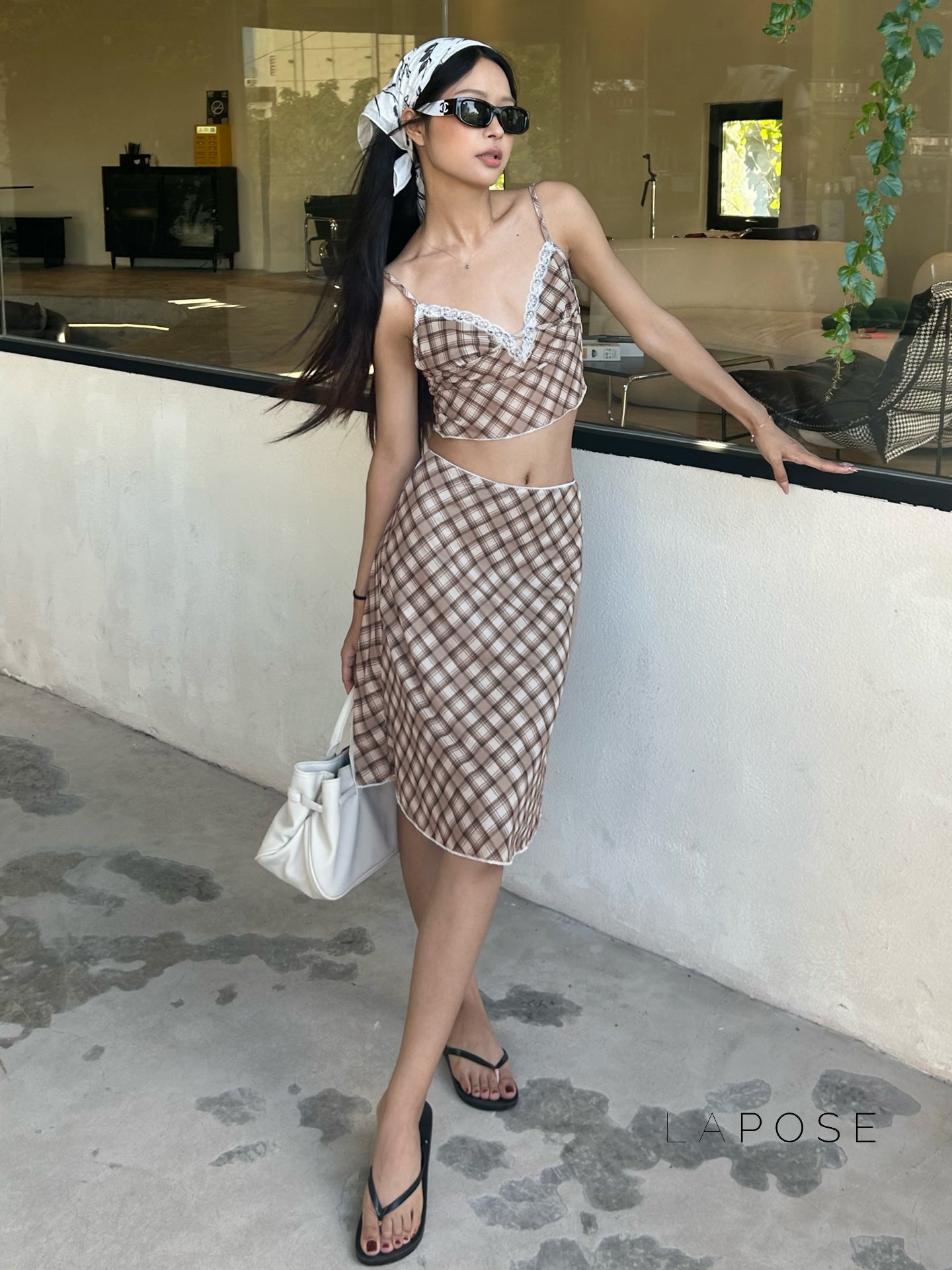 Alize Lace Trim Plaid Skirt Set [XYTAYUP4]
