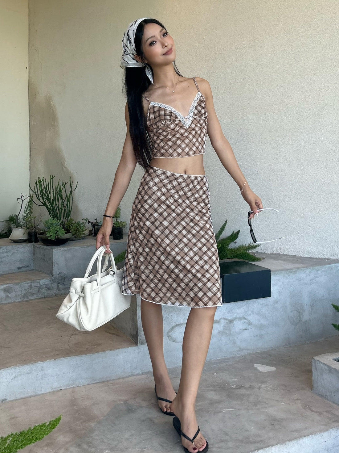Alize Lace Trim Plaid Skirt Set [YKKR0N3K]