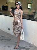 Alize Lace Trim Plaid Skirt Set [2QIMD1J1]