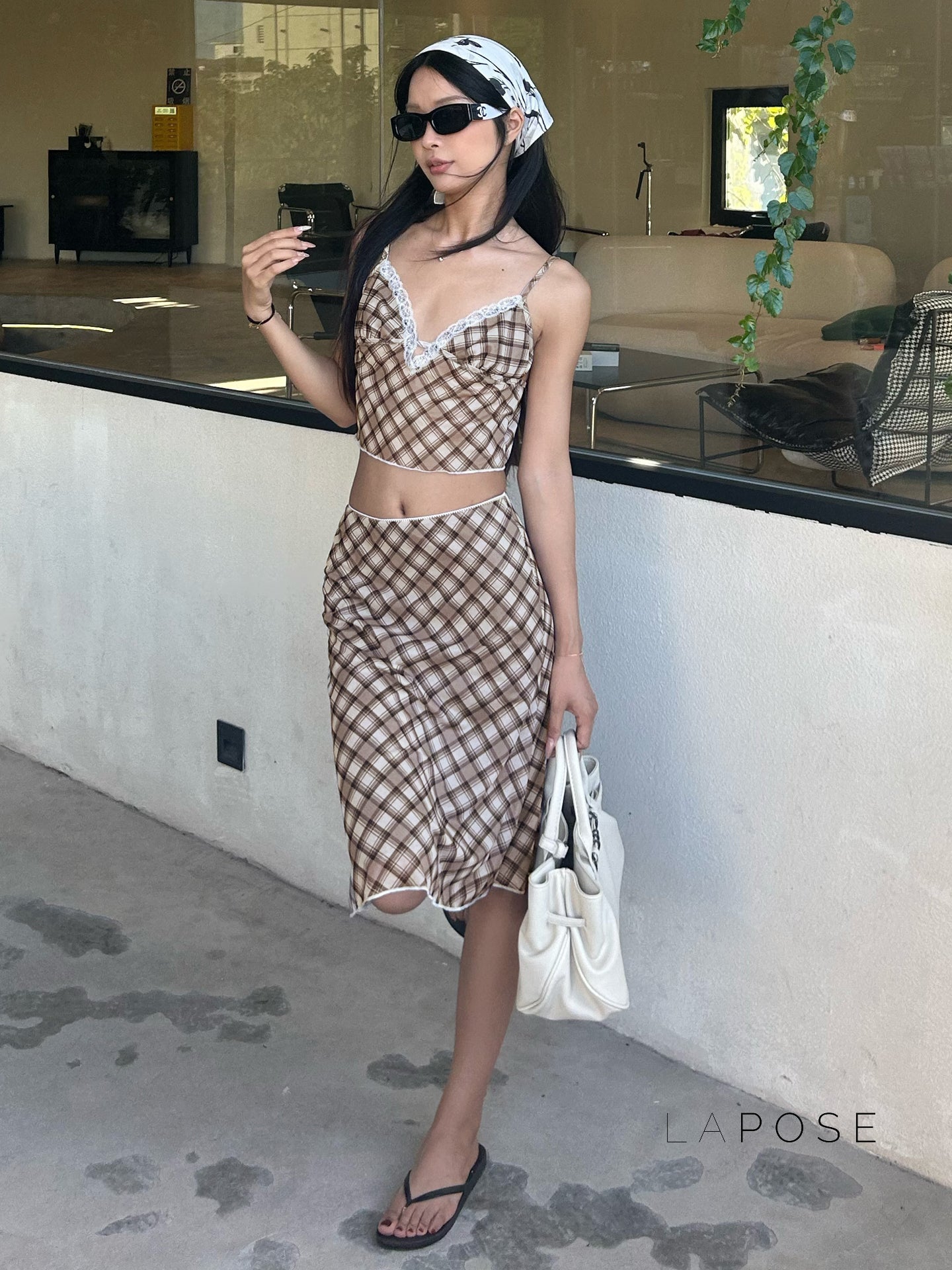 Alize Lace Trim Plaid Skirt Set [2QIMD1J1]