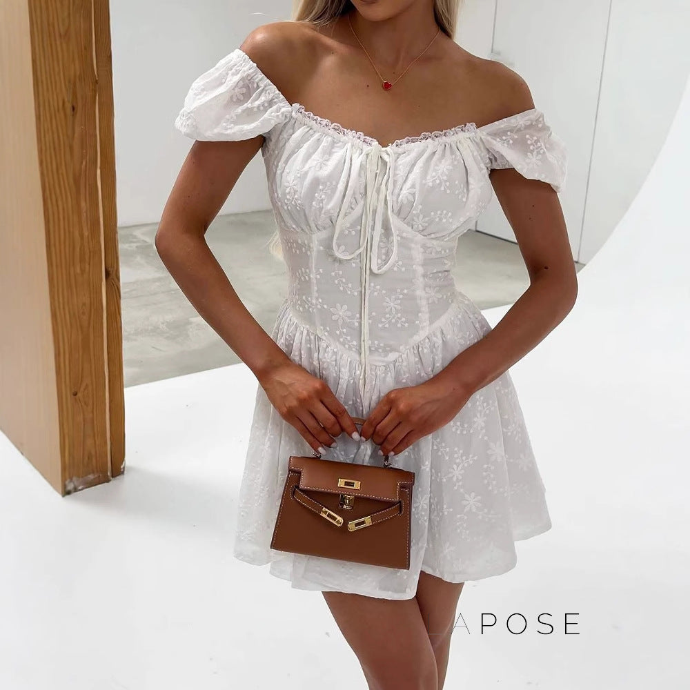 Alorah Off-Shoulder Puff Mini Dress [GW5FGUW0]