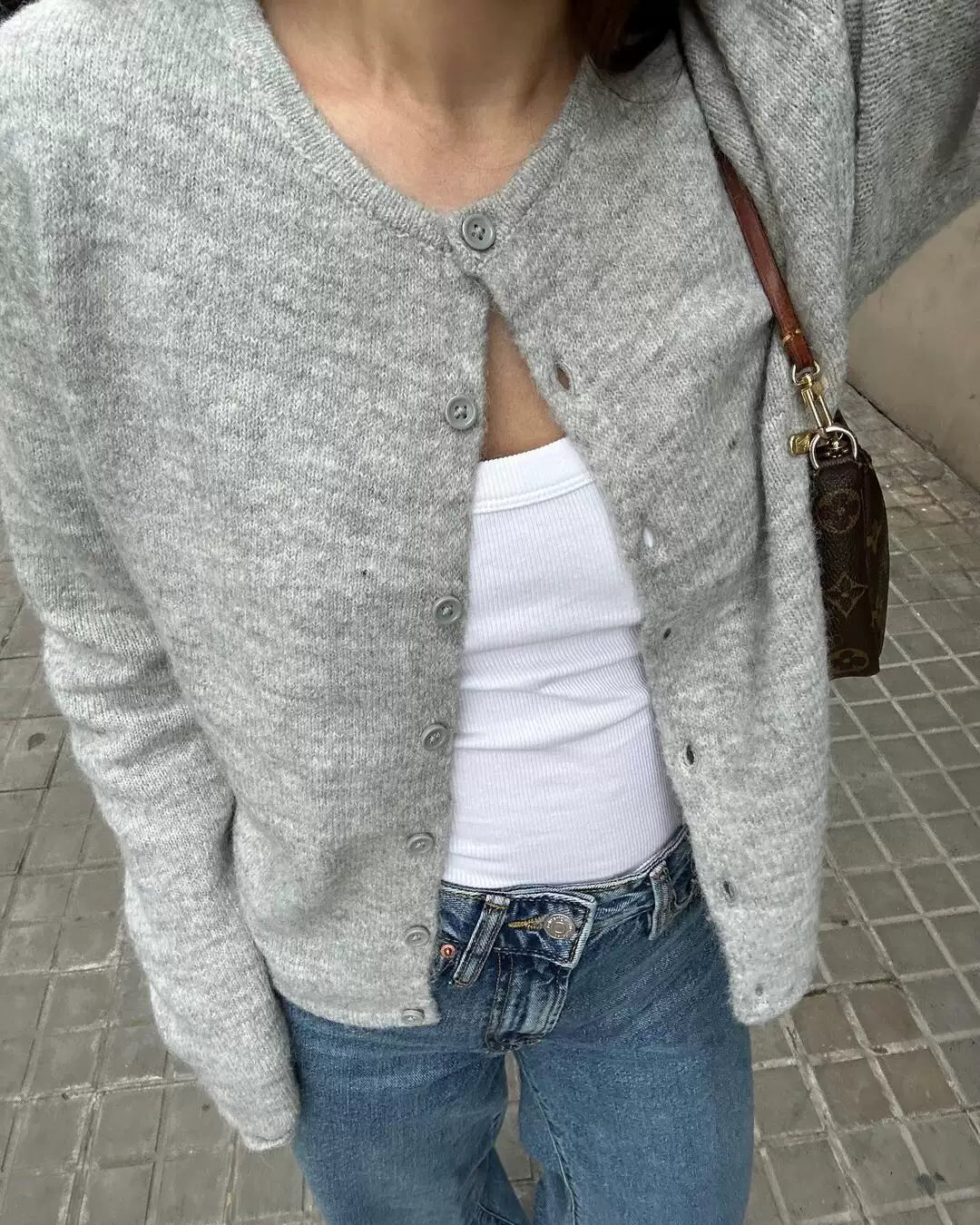 LaPose - Alynna Soft Knit Button Cardigan - Grey Color