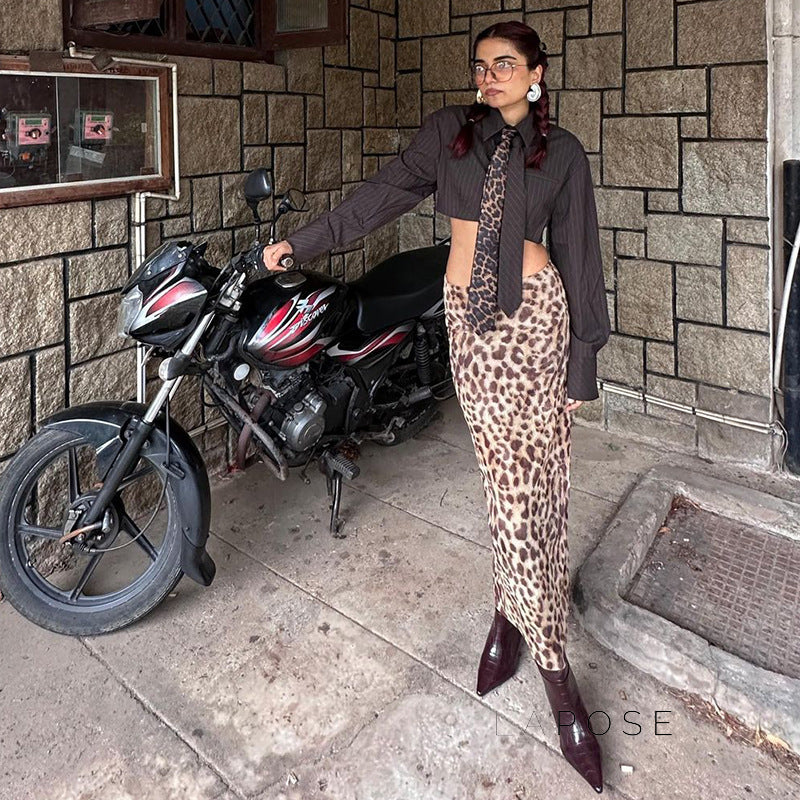 Alyssa Leopard Mesh Midi Skirt [BMA6PZCV]