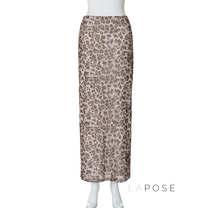 Alyssa Leopard Mesh Midi Skirt [IJBAUB5V]