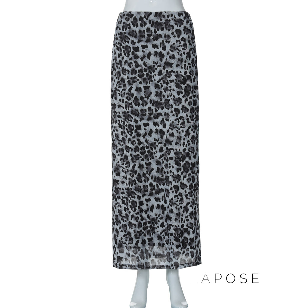 Alyssa Leopard Mesh Midi Skirt [YLCC9IVR]