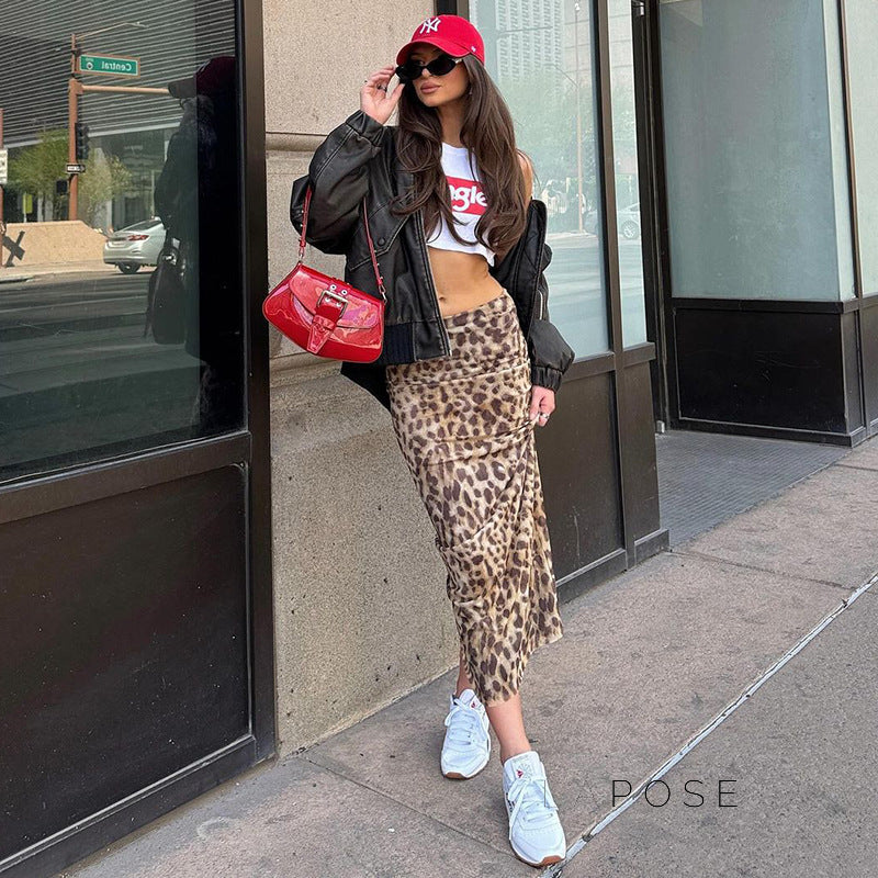 Alyssa Leopard Mesh Midi Skirt [27P3735C]